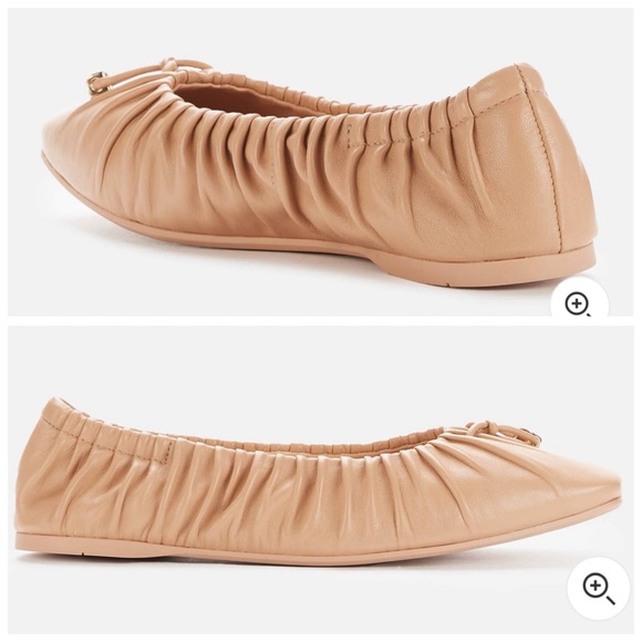 COACH Eleanor Leather Ballet Flats Nude Pink Ruched Shoes Minimalist CC Logo - Picture 1 of 16